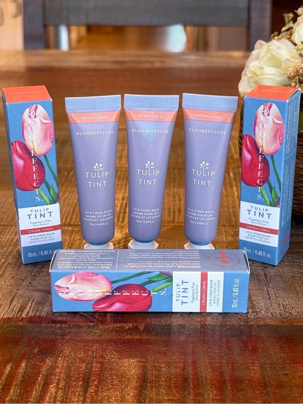 3 NEW BloomEffects TULIP 🌷 TINT Lip & Cheek BALM in CRISPA CORAL Bloom Effects!